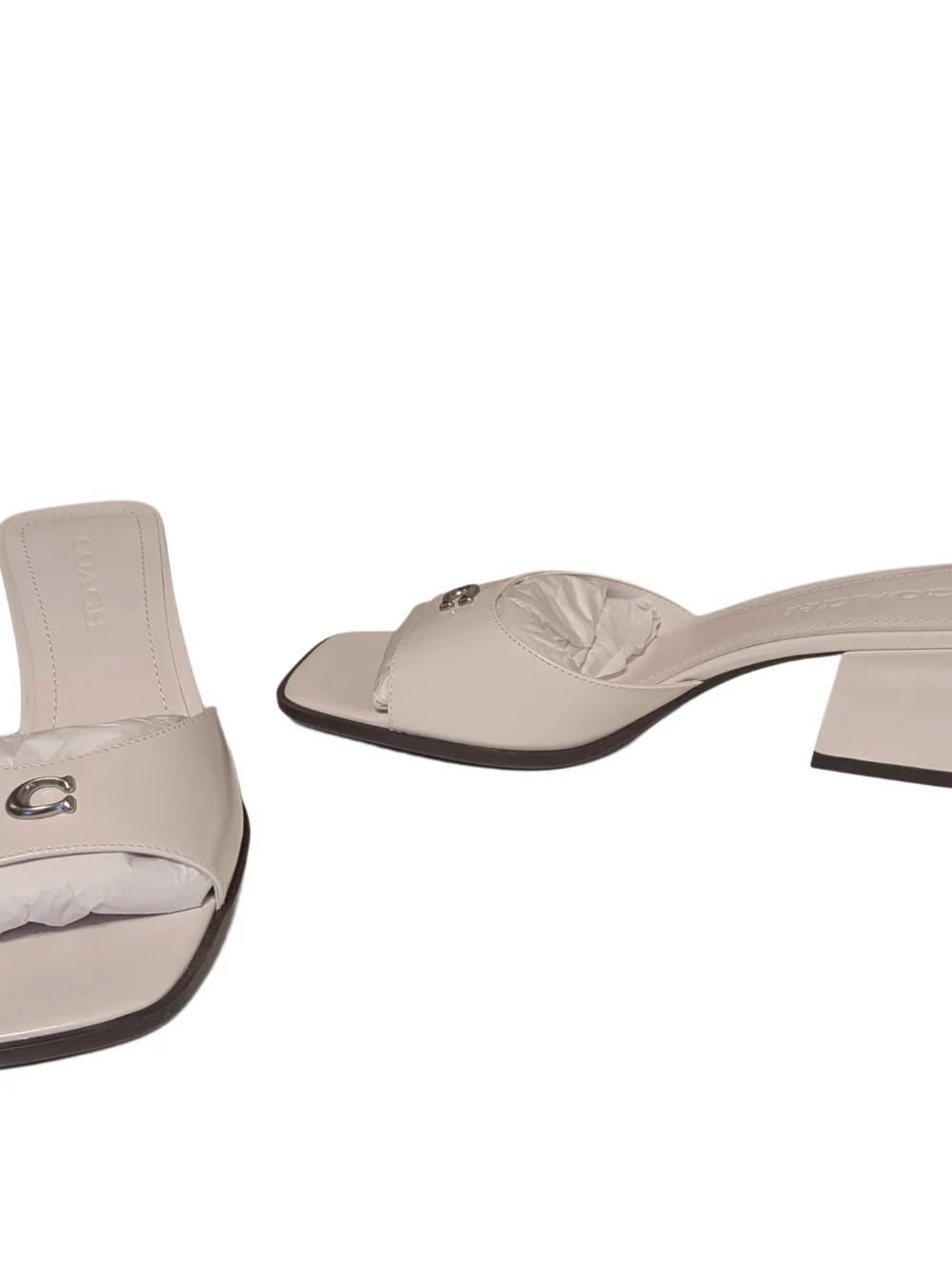 Coach Sculpted C Leather Block Heel Mule Sandals Optic White Women Size 9 B - Picture 5 of 9